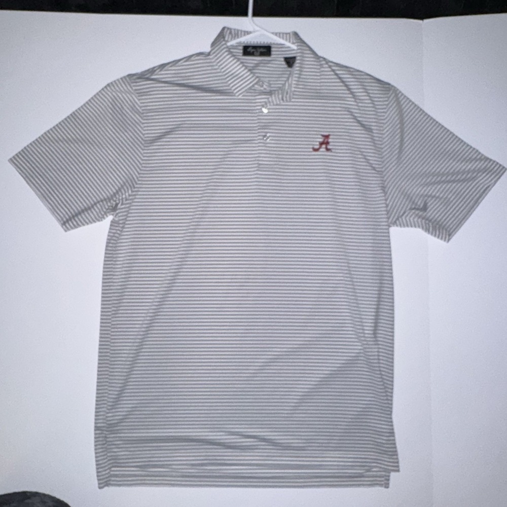 Men's Small Byron Nelson Alabama Crimson Tide Striped Polo Shirt Gray White